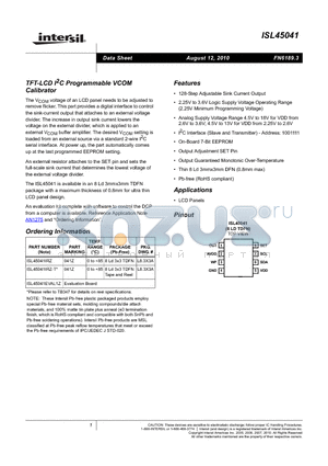 ISL45041 datasheet - TFT-LCD I2C Programmable VCOM Calibrator