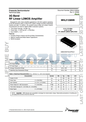 MHL21336NN datasheet - 3G Band RF Linear LDMOS Amplifier