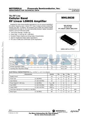 MHL9838D datasheet - CELLULAR BAND RF LINEAR LDMOS AMPLIFIER