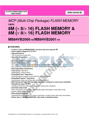 MB84VB2001 datasheet - 8M (x 8/x 16) FLASH MEMORY & 8M (x 8/x 16) FLASH MEMORY