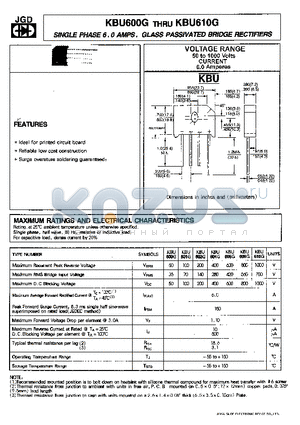 KBU601G datasheet - SINGLE PHASE 6.0 AMPS. GLASS PASSIVATED BRIDGE RECTIFIERS