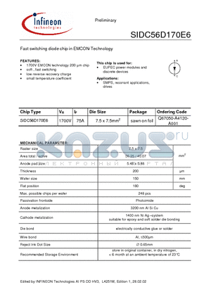 Q67050-A4120-A001 datasheet - Fast switching diode chip in EMCON-Technology