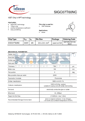 Q67050-A4134-A001 datasheet - IGBT Chip in NPT-technology