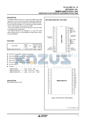 M5M5V108DFP-70H datasheet - 1048576-BIT(131072-WORD BY 8-BIT)CMOS STATIC RAM