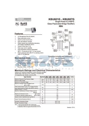 KBU602G datasheet - Single Phase 6.0 AMPS. Glass Passivated Bridge Rectifiers