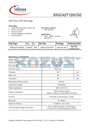 Q67050-A4338-A101 datasheet - IGBT Chip in NPT-technology