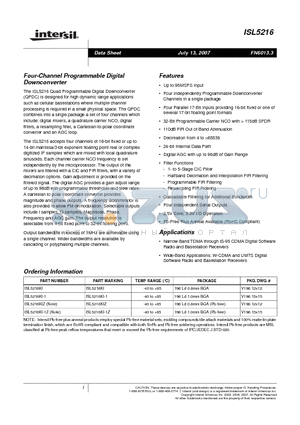 ISL5216_07 datasheet - Four-Channel Programmable Digital Downconverter