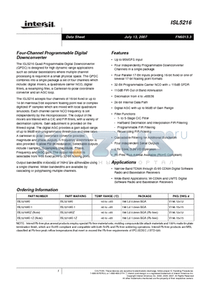 ISL5216KIZ datasheet - Four-Channel Programmable Digital Downconverter