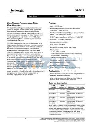 ISL5216_05 datasheet - Four-Channel Programmable Digital DownConverter