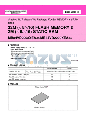 MB84VD22093EA-90-PBS datasheet - 32M (X 8/X16) FLASH MEMORY & 2M (X 8/X16) STATIC RAM