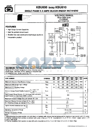 KBU606 datasheet - SINGLE PHASE 6.0 AMPS. SILICON BRIDGE RECTIFIERS