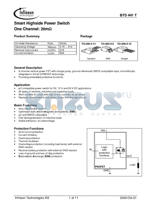 Q67060-S6112-A4 datasheet - Smart Highside Power Switch One Channel: 20m