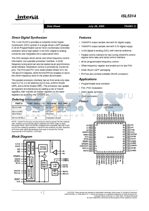 ISL5314 datasheet - Direct Digital Synthesizer