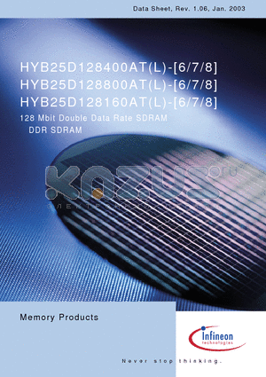 HYB25D128400AT-6 datasheet - 128 Mbit Double Data Rate SDRAM