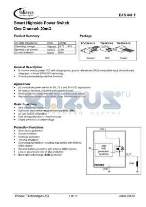 Q67060-S6112-A3 datasheet - Smart Highside Power Switch One Channel: 20m