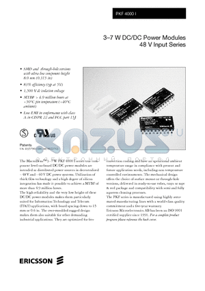 PKF4621SI datasheet - 3-7 W DC/DC Power Modules 48 V Input Series