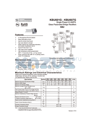 KBU607G datasheet - Single Phase 6.0 AMPS. Glass Passivated Bridge Rectifiers