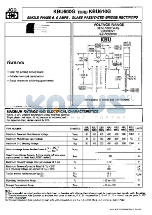 KBU608G datasheet - SINGLE PHASE 6.0 AMPS. GLASS PASSIVATED BRIDGE RECTIFIERS