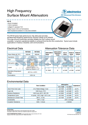 HFR-PAT3042WLF-50R0-10A datasheet - High Frequency Surface Mount Attenuators