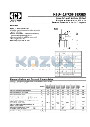 KBU6A datasheet - SINGLE-PHASE SILICON BRIDGE