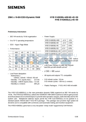 Q67100-3035 datasheet - 256K x 16-Bit EDO-Dynamic RAM