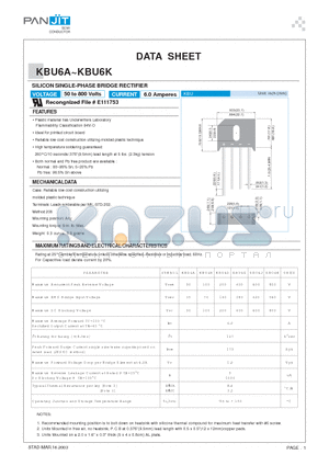 KBU6A_03 datasheet - SILICON SINGLE-PHASE BRIDGE RECTIFIER