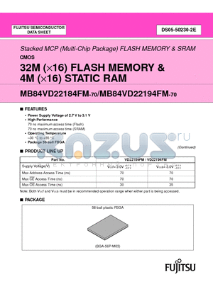 MB84VD22194FM-70PBS datasheet - 32M (X16) FLASH MEMORY & 4M (X16) STATIC RAM