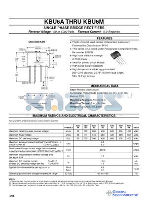 KBU6B datasheet - SINGLE-PHASE BRIDGE RECTIFIERS