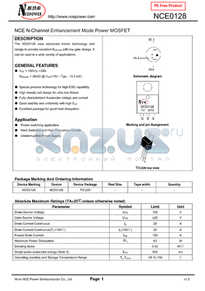 NCE0128 datasheet - NCE N-Channel Enhancement Mode Power MOSFET