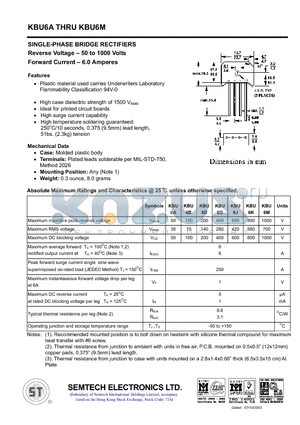 KBU6B datasheet - SINGLE-PHASE BRIDGE RECTIFIERS