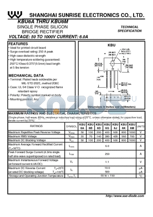 KBU6D datasheet - SINGLE PHASE SILICON BRIDGE RECTIFIER