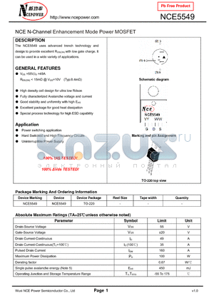 NCE5549 datasheet - NCE N-Channel Enhancement Mode Power MOSFET