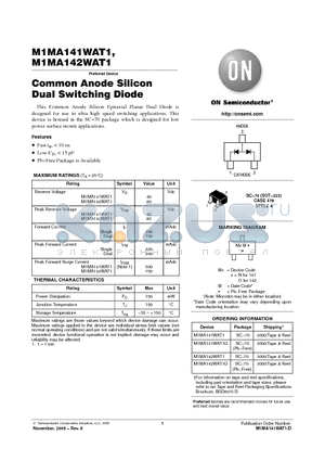 M1MA142WAT1G datasheet - Common Anode Silicon Dual Switching Diode