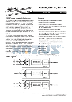 ISL54100 datasheet - TMDS Regenerators with Multiplexers