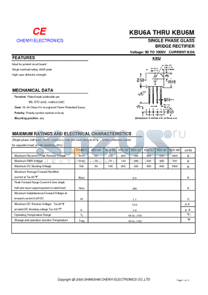 KBU6G datasheet - SINGLE PHASE GLASS BRIDGE RECTIFIER