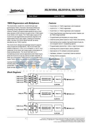 ISL54100ACQZ datasheet - TMDS Regenerators with Multiplexers