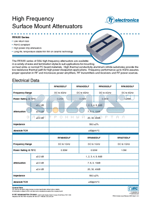 HFR-RFA53SDLF-1GZ00 datasheet - High Frequency Surface Mount Attenuators