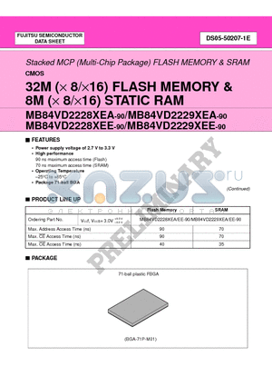 MB84VD22292EE-90 datasheet - 32M (x 8/x16) FLASH MEMORY & 8M (x 8/x16) STATIC RAM