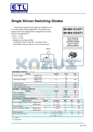 M1MA151AT1 datasheet - Single Silicon Switching Diodes