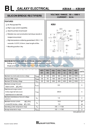 KBU6G datasheet - SILICON BRIDGE RECTIFIERS