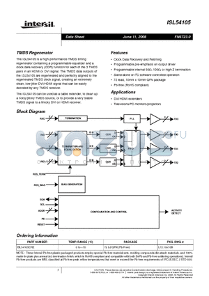 ISL54105 datasheet - TMDS Regenerator