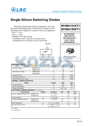 M1MA151KT1 datasheet - Single Silicon Switching Diodes