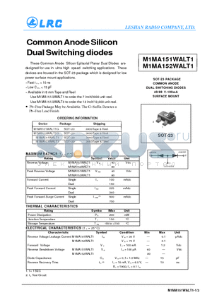 M1MA151WALT1 datasheet - Common Anode Silicon Dual Switching diodes
