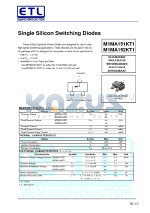 M1MA151KT1 datasheet - Single Silicon Switching Diodes