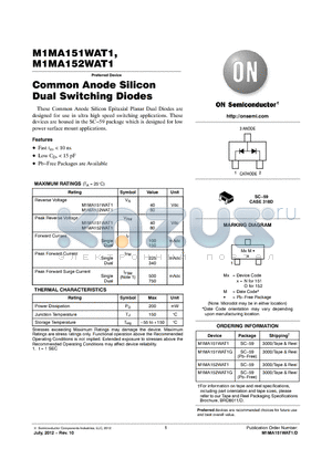 M1MA151WAT1G datasheet - Common Anode Silicon Dual Switching Diodes