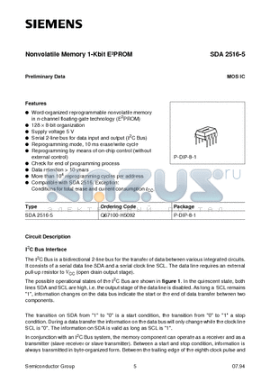 Q67100-H5092 datasheet - Nonvolatile Memory 1-Kbit E2PROM