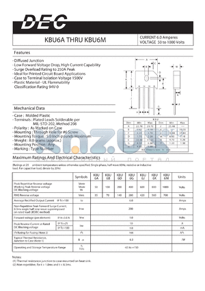 KBU6J datasheet - CURRENT 6.0 Amperes VOLTAGE 50 to 1000 Volts