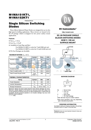 M1MA152KT1 datasheet - Single Silicon Switching Diodes
