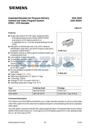 Q67100-H5156 datasheet - Expanded Decoder for Program Delivery Control and Video Program System EPDC / VPS Decoder