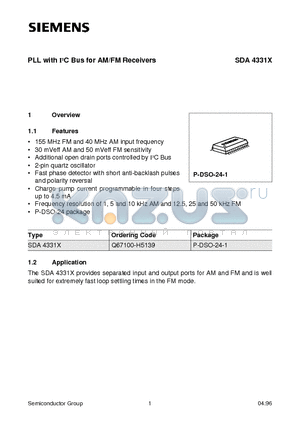 Q67100-H5139 datasheet - PLL with I2C Bus for AM/FM Receivers